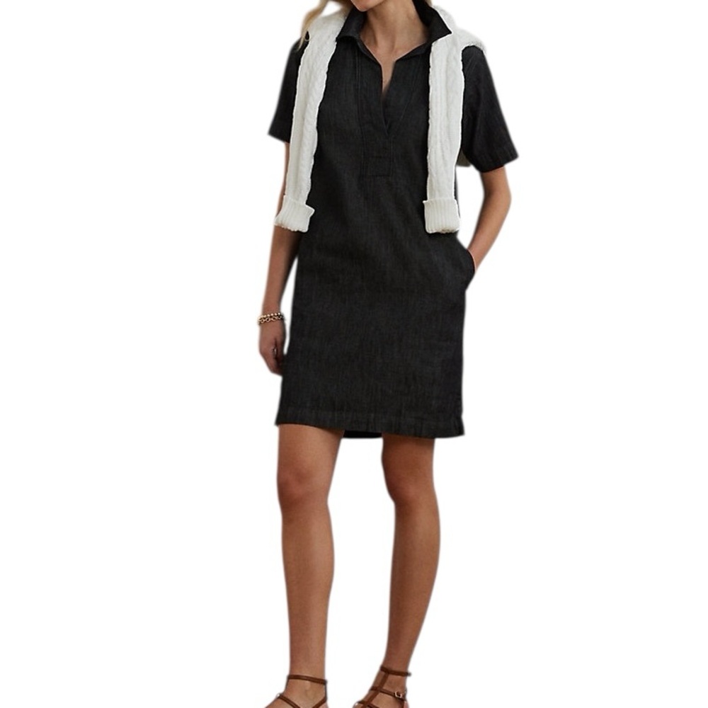 Ralph Lauren Denim shirt dress Shift Collar Short Sleeve nightfall wash